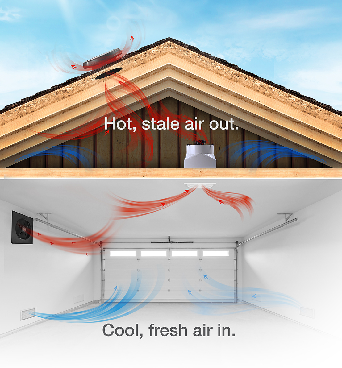 Garage fan side vent cutaway